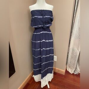 Athleta Strapless Navy and White Maxi Dress